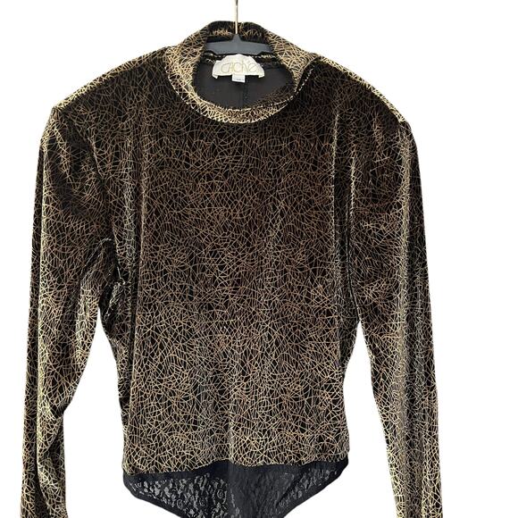 Cache Vintage Gold Label Gold Black Bodysuit Lace Thong Size Medium - Picture 2 of 11